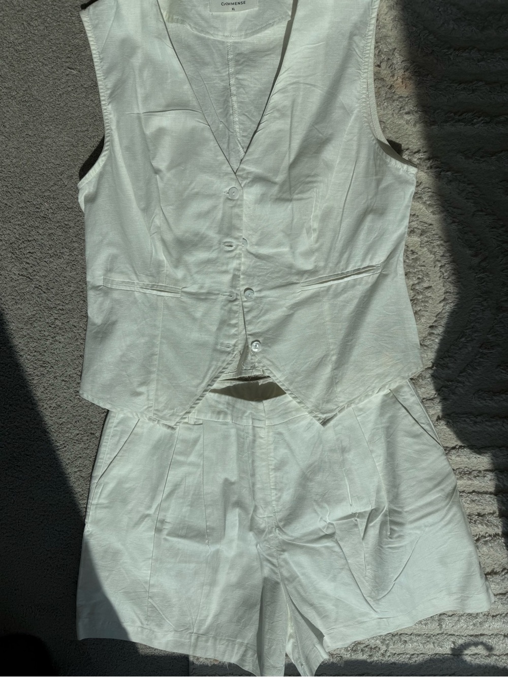 Commense Casual Linen White Vest & Shorts Set XL
